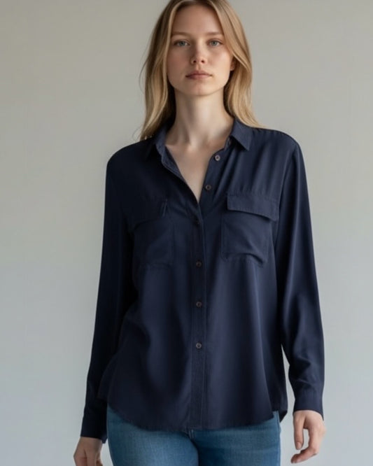 Navy Sandwashed Silk Blouse by Jaeger London | Size L