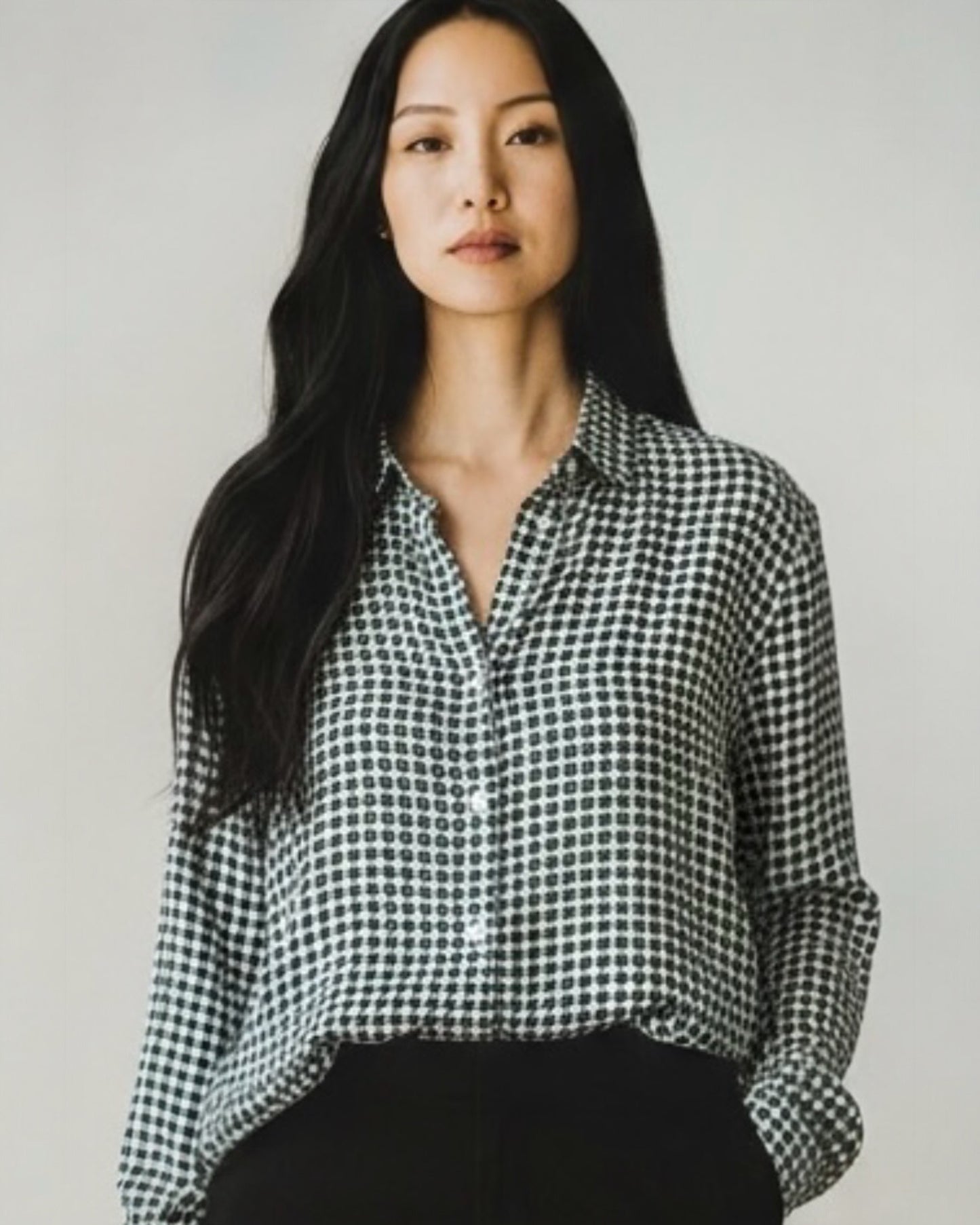 Green Spot With Grey Silk Blouse by Gerard Darel | Size M