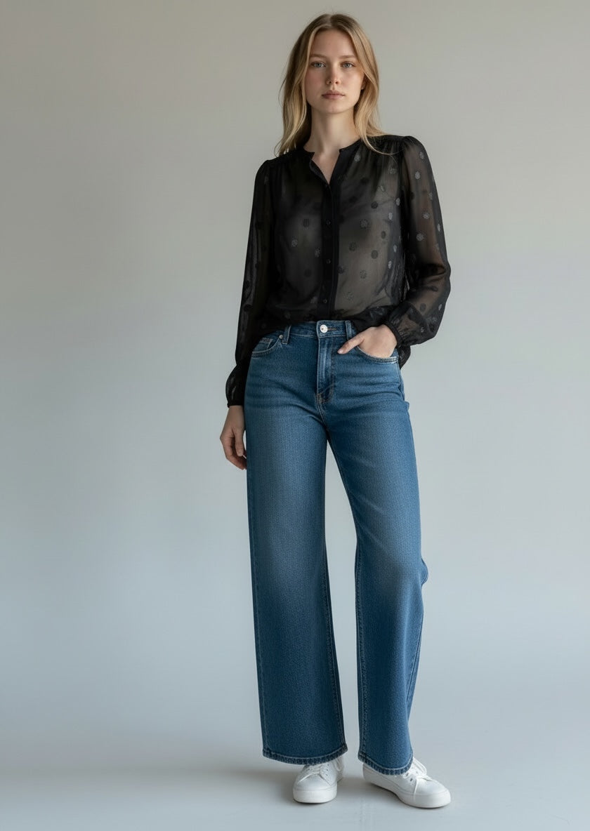 Black Sheer Chiffon with Lurex Spot  by Jaeger London | Size S