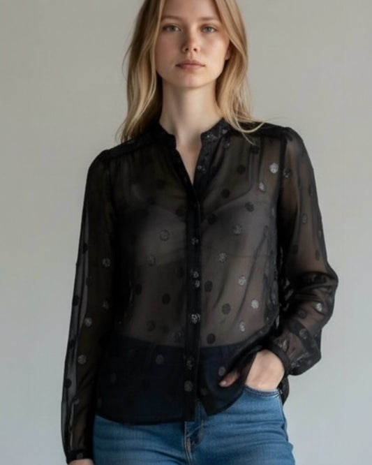 Black Sheer Chiffon with Lurex Spot  by Jaeger London | Size S