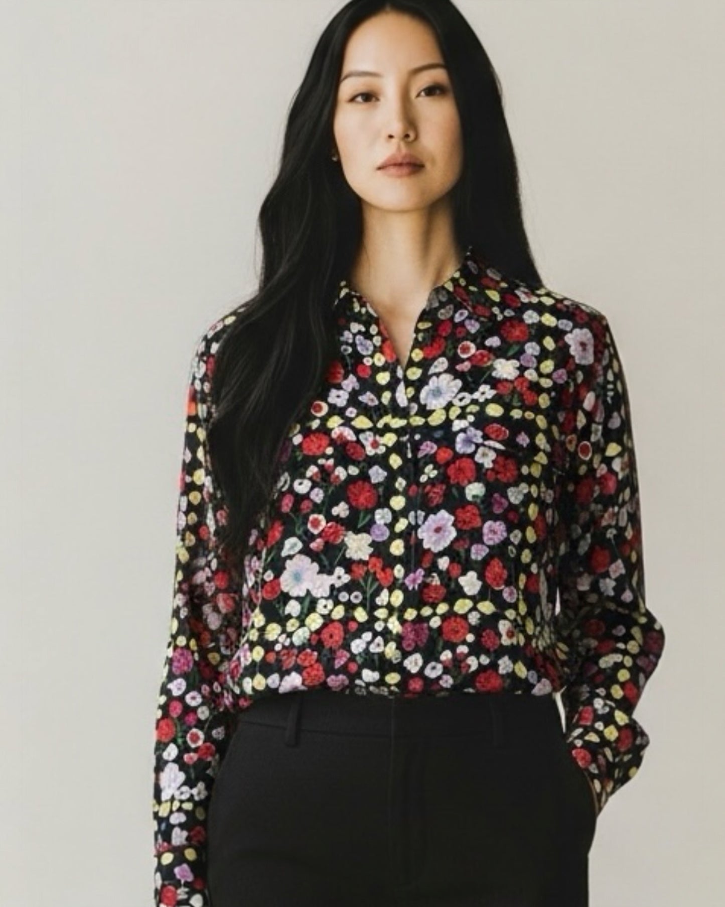 Floral Silk Blouse by Equipment | Size M