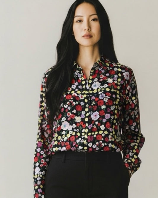 Floral Silk Blouse by Equipment | Size M