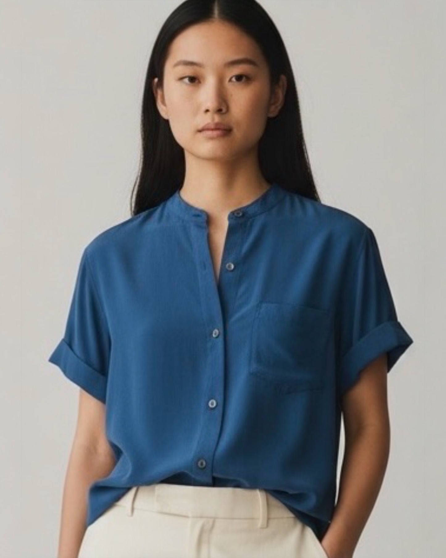 Petrol Blue Sandwashed Silk Blouse by Equipment | Size M