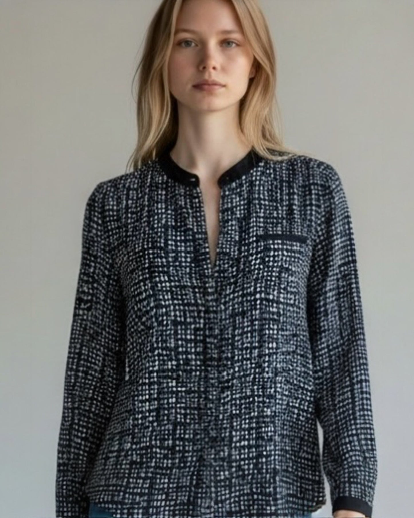 Navy, Black & White Silk Blouse by Gerard Darel | Size S