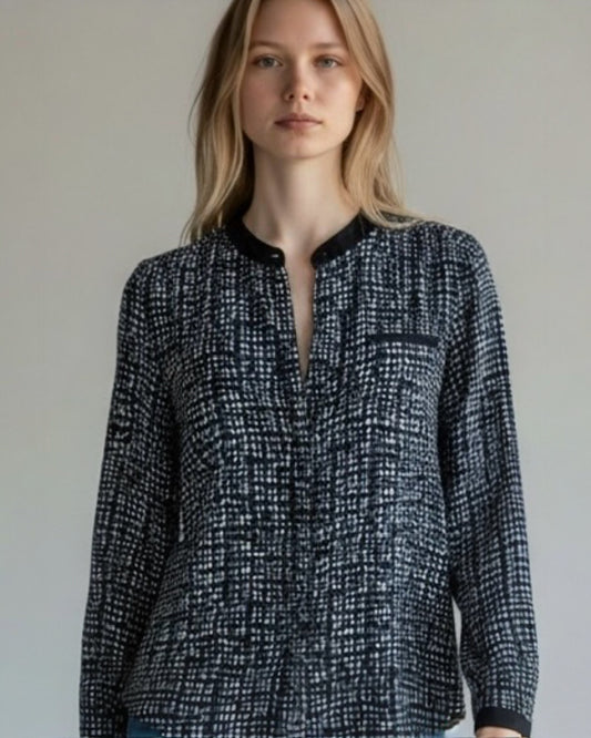 Navy, Black & White Silk Blouse by Gerard Darel | Size S