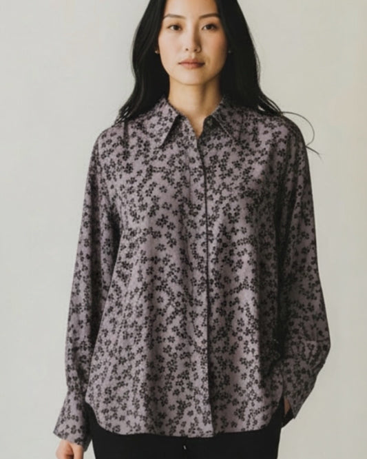 Mushroom Grey Star Print Silk Blouse by Equipment | Size L