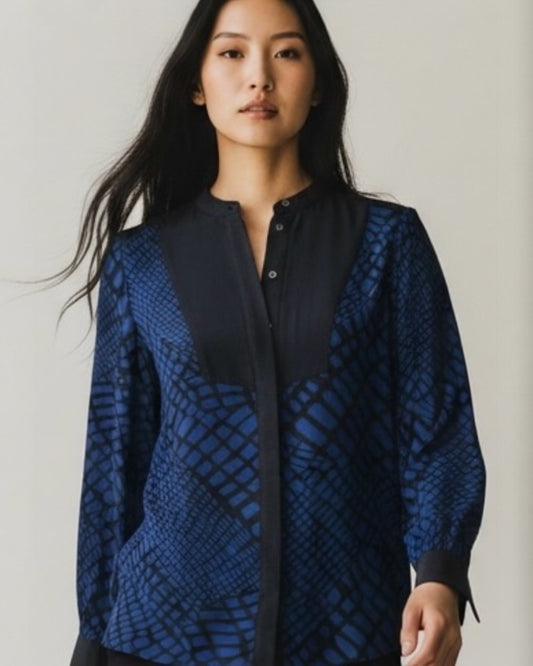 Navy & Black Silk Blouse by Whistles | Size S