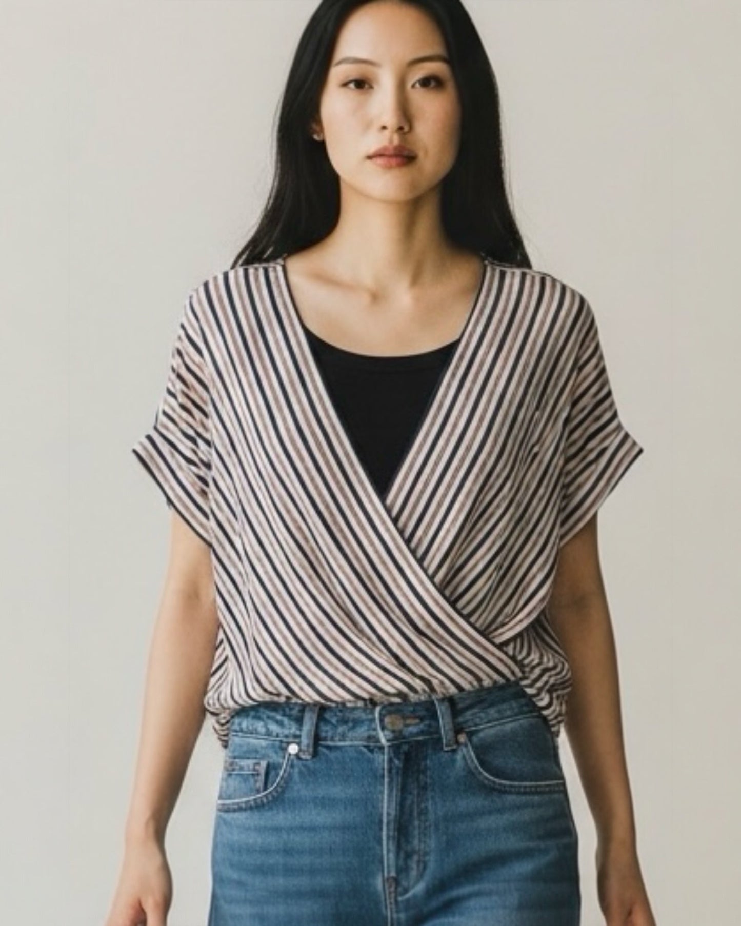 Navy & Red Stripe Silk Blouse by Gerad Darel | Size M