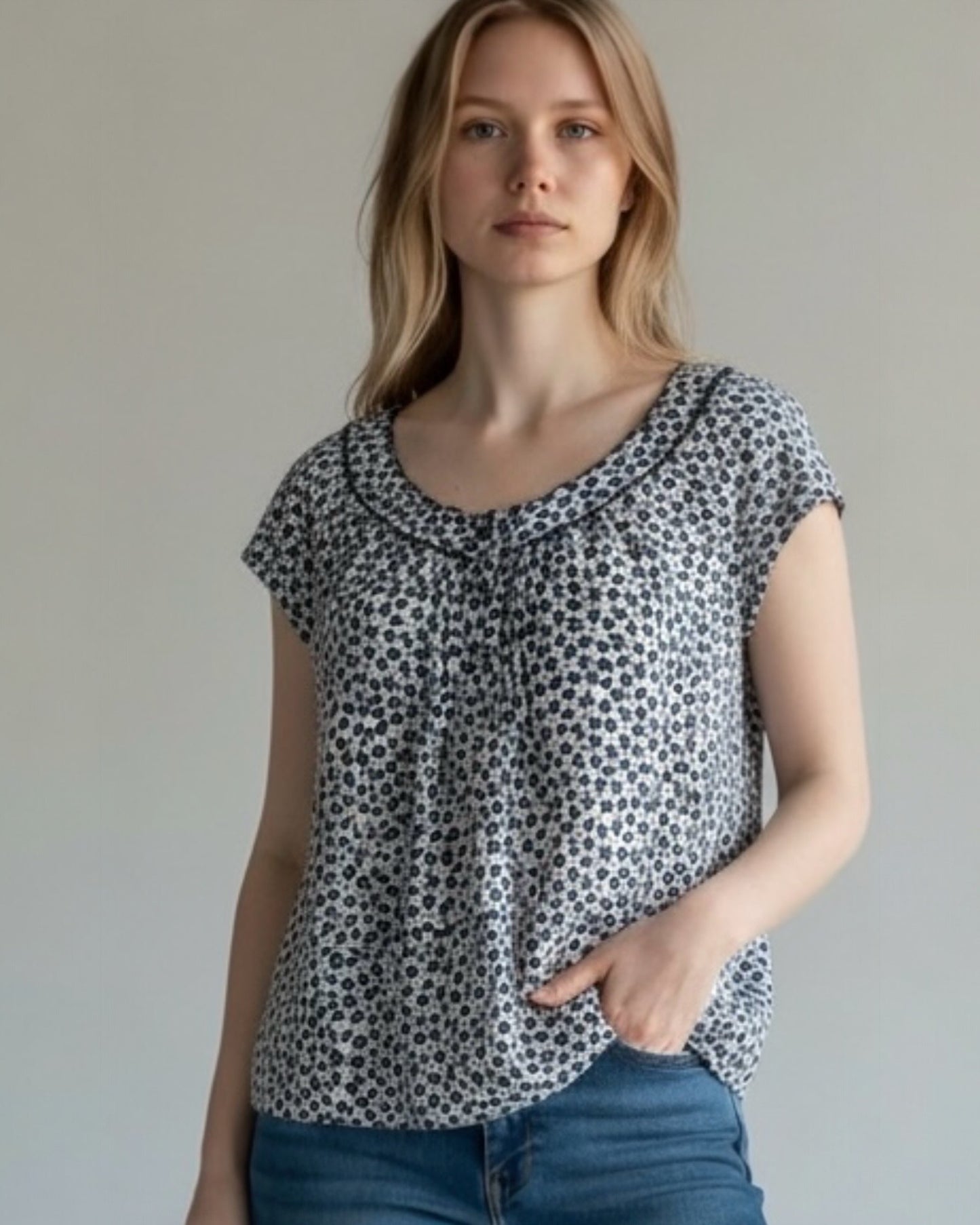 Blue and White Pure Silk Blouse by Gerard Darel | M