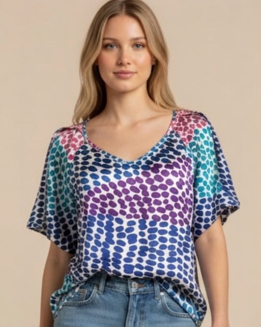 Blue and Pink Spot Blouse by Gerard Darel | M