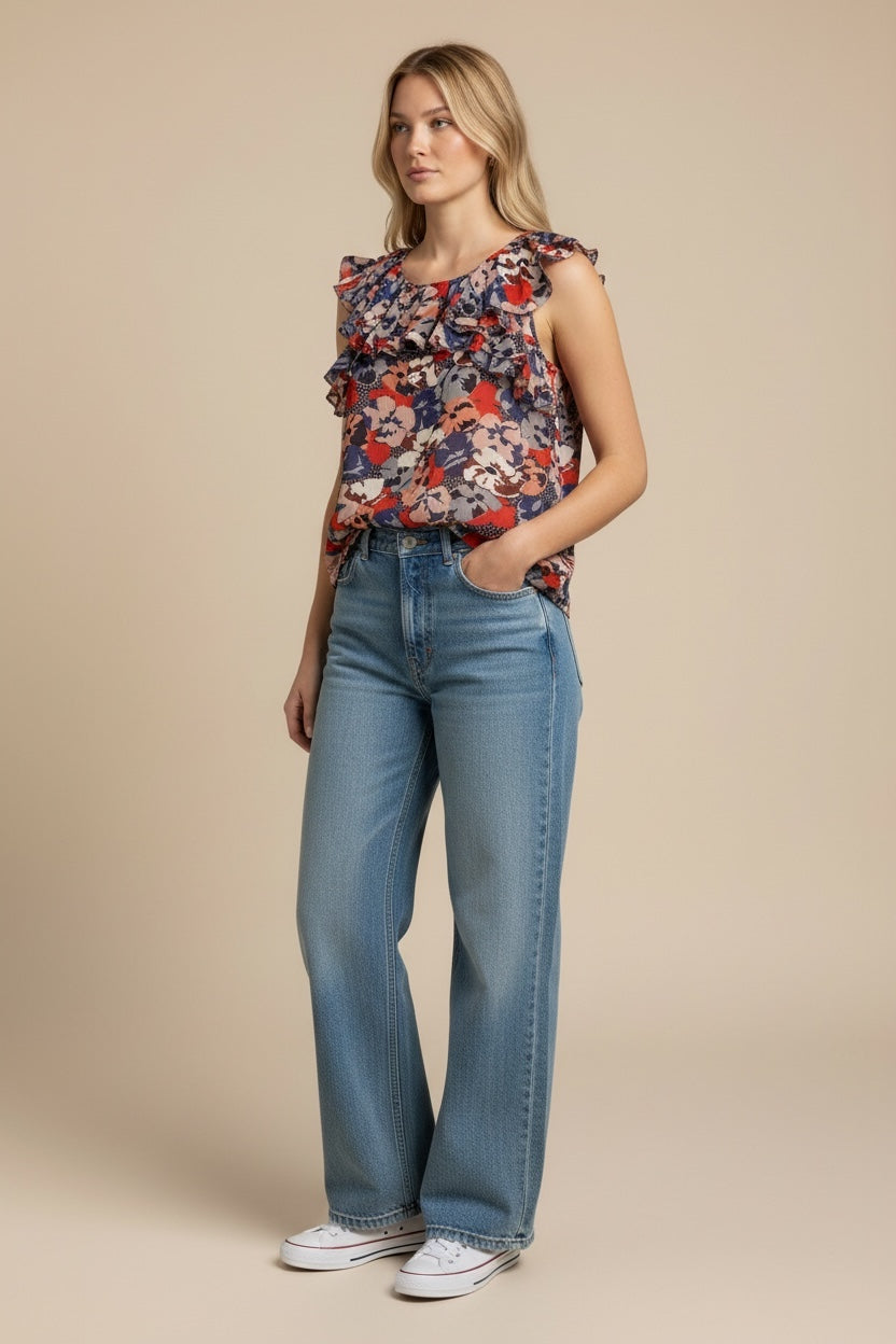 Blue, Mauve and Red Silk Blouse by LK Bennett | Size L