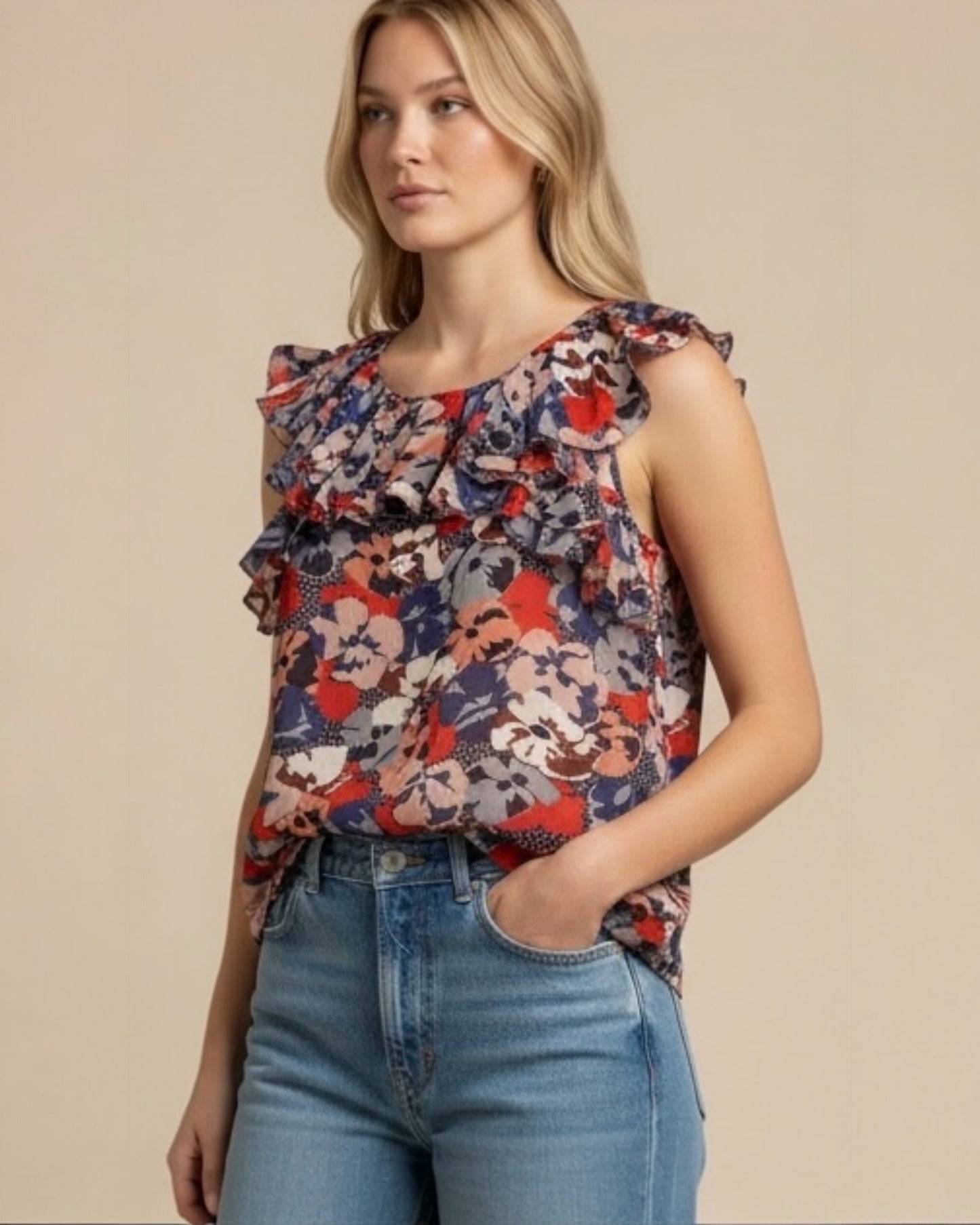 Blue, Mauve and Red Silk Blouse by LK Bennett | Size L