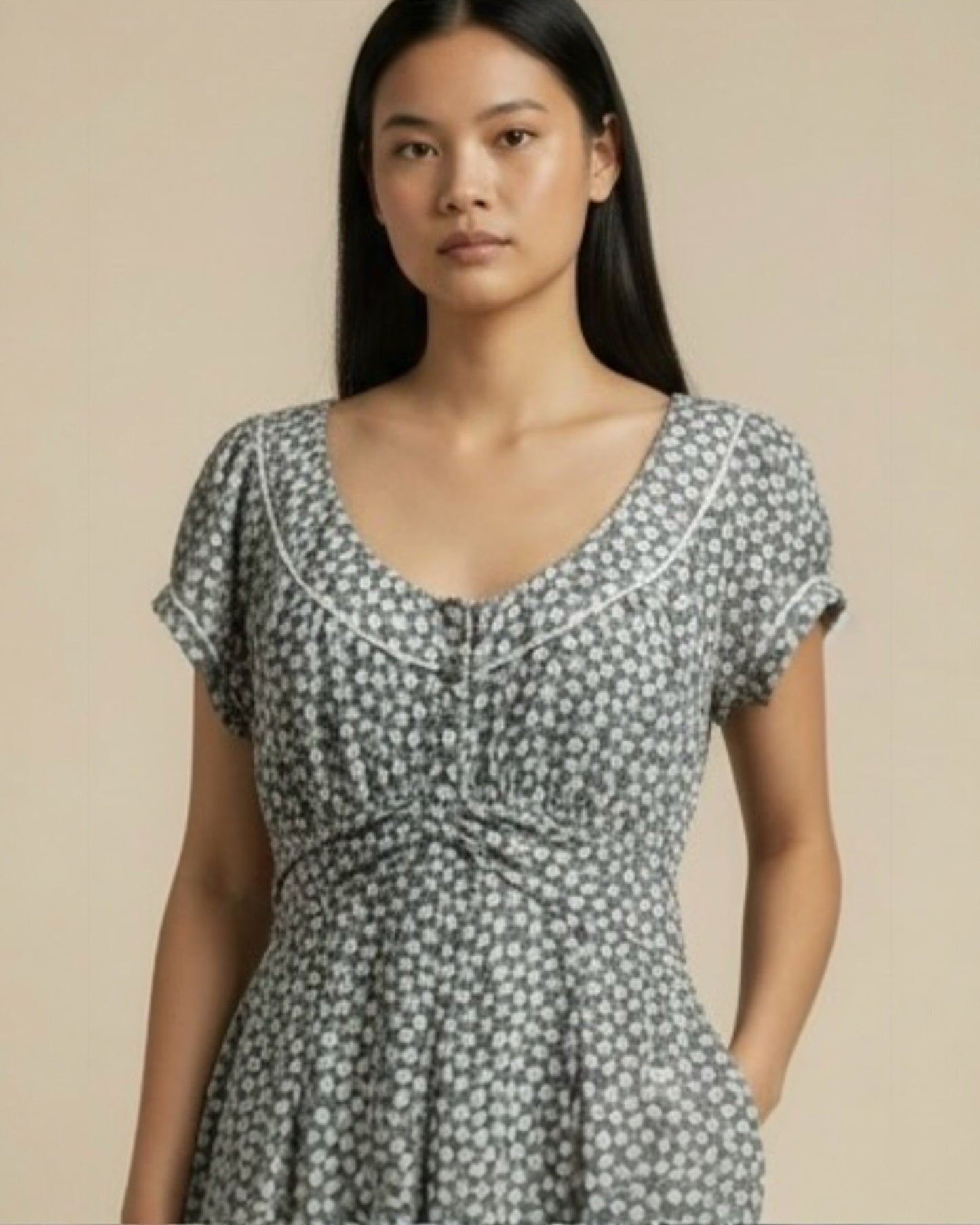 Grey and White Pure Silk Sundress by Gerard Darel | Size M