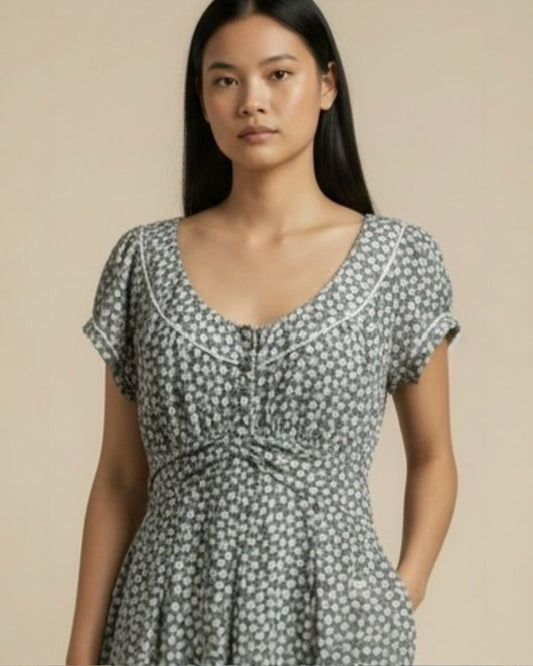 Grey and White Pure Silk Sundress by Gerard Darel | Size M