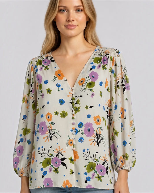 Floral Print Pure Silk Blouse by Jigsaw | Size M
