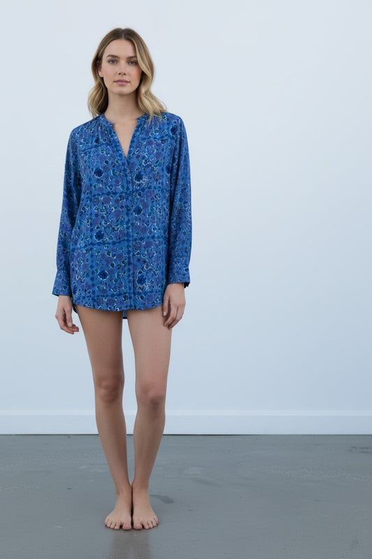 Blue Silk Crepe de Chine Floral Print by Equipment | Size L