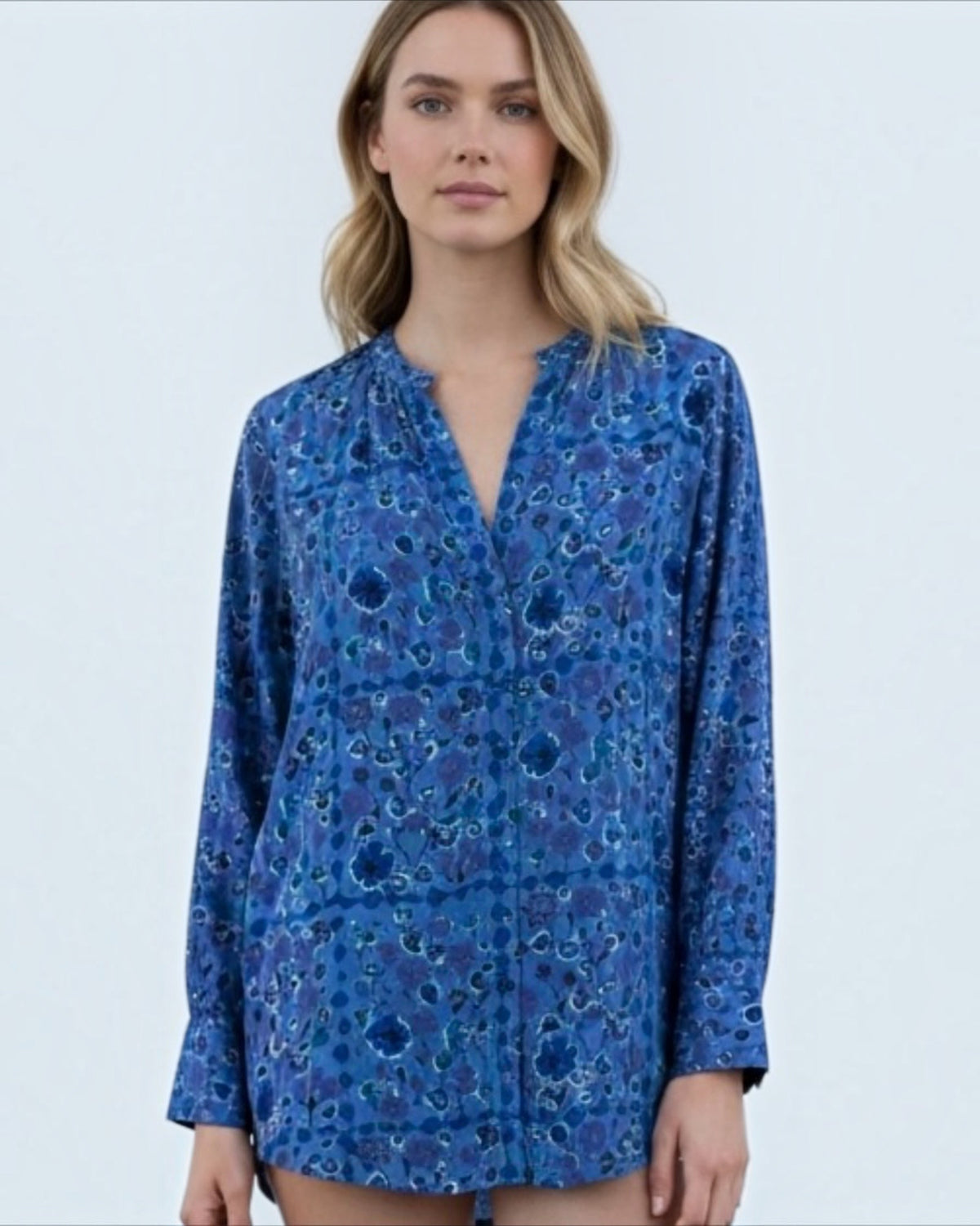 Blue Silk Crepe de Chine Floral Print by Equipment | Size L