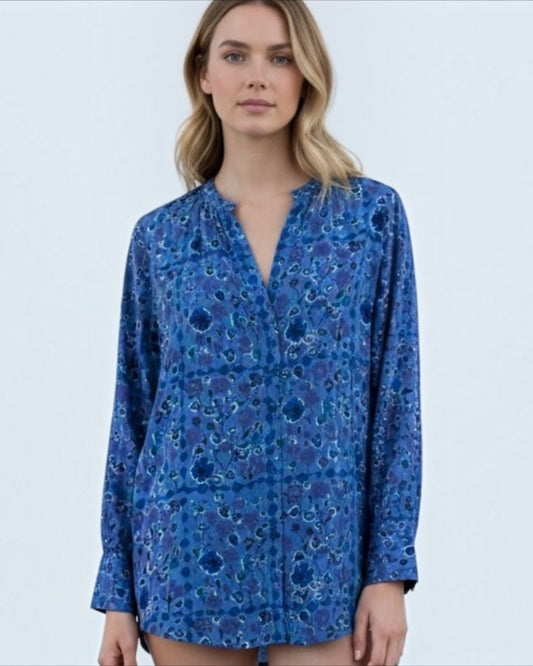 Blue Silk Crepe de Chine Floral Print by Equipment | Size L