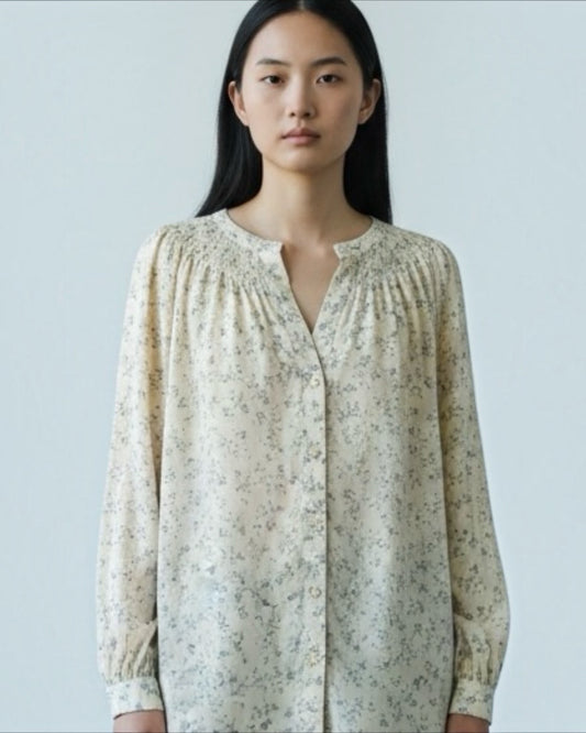Buttermilk an Grey Crepe Silk Blouse by Vince | Size M