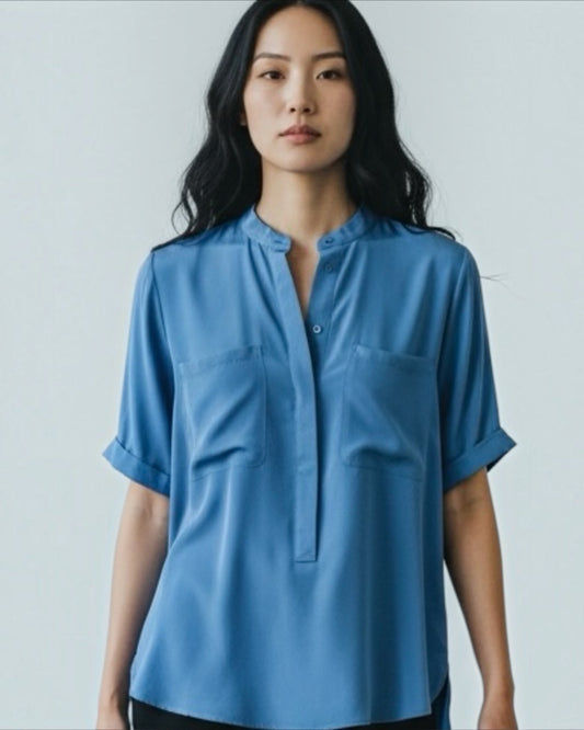 Sky Blue Silk Crepe de Chine Blouse by Whistles | Size S