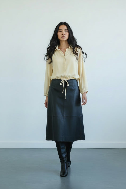 Buttermilk Sheer Crepe Silk Blouse by Fioretti Size M