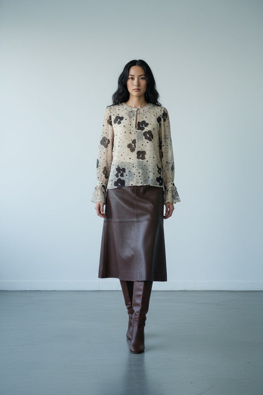 Cream and Brown Silk Blouse by See Chloe | Size M